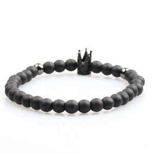 Venta caliente Super calidad hermosa negro rey Crown con mate negro ágata perlas pulsera joyería de moda - Product Image 2