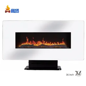 Ánh Nắng Mặt Trời 36 Inch Phẳng Phía Trước Trắng Không Gỉ Khung W/Log, Pebble, Crystal Và Từ Xa Treo Tường Lò Sưởi Điện