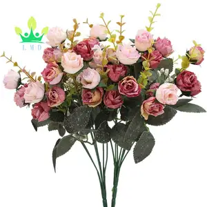 7 Branche 21 Têtes ArtifiqueSilk Fleurs Feuille Rose Mariage Floral Décor Bouquetial