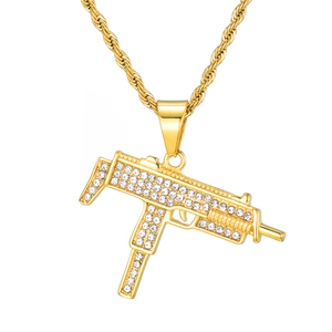 Collar con Colgante de Pistola de Diamantes y Oro, Estilo Hip Hop - Product Image 1