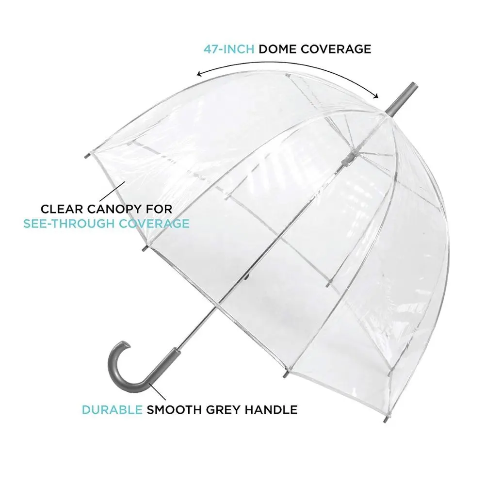 Venta al por mayor de fábrica de China, promoción personalizada, logotipo a prueba de viento, burbuja transparente, paraguas transparente grande para mujer coreana para lluvia