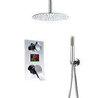 Système de douche de salle de bain moderne en laiton chromé poli de haute qualité avec robinets thermostatiques en céramique, fixation murale, effet pluie