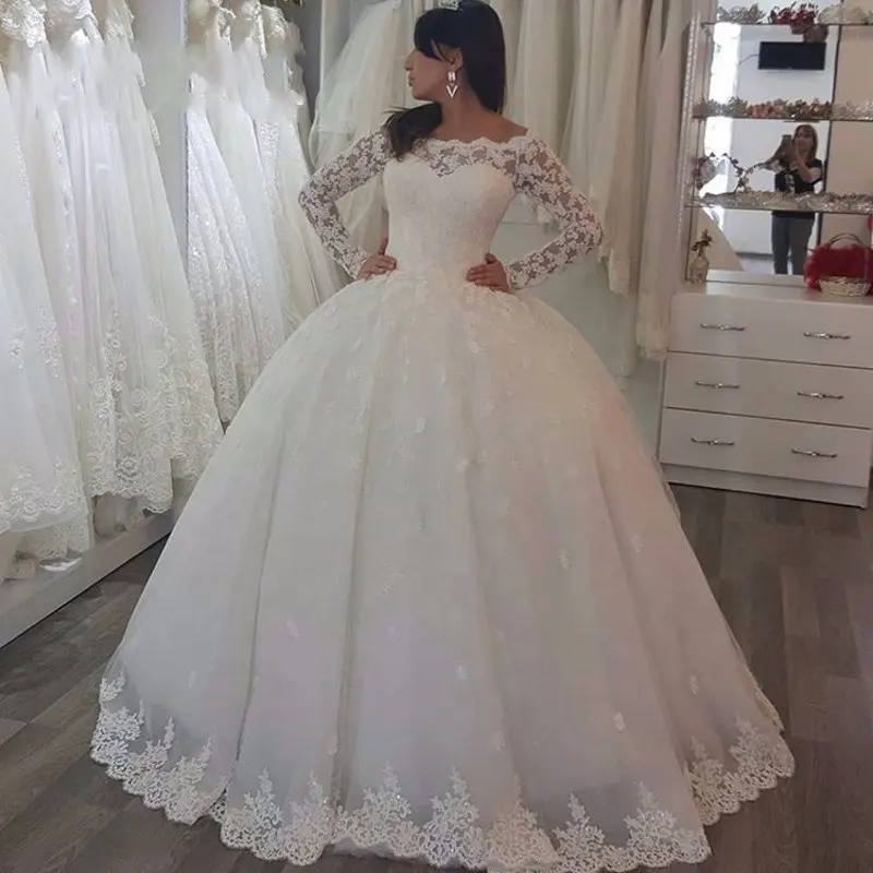 Vestidos de novia baratos de manga larga de bola Vintage occidental hechos en China