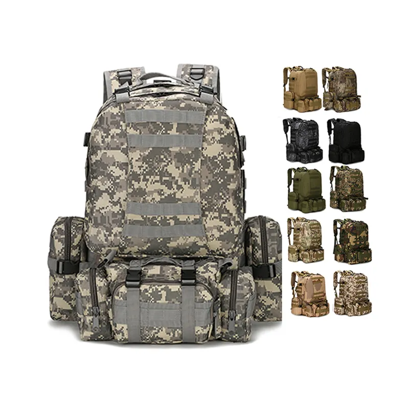 55L Large Capacity Mountain Climbing bag Combined Combat Rucksack Tactical Backpack with 3 MOLLE Bags