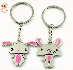 Factory Cheap Cute Pink Rabbit Couple Boy Girl Friend Gift Key Chain Metal