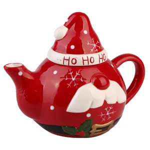 廉价圣诞装饰陶瓷茶壶圣诞老人茶壶
