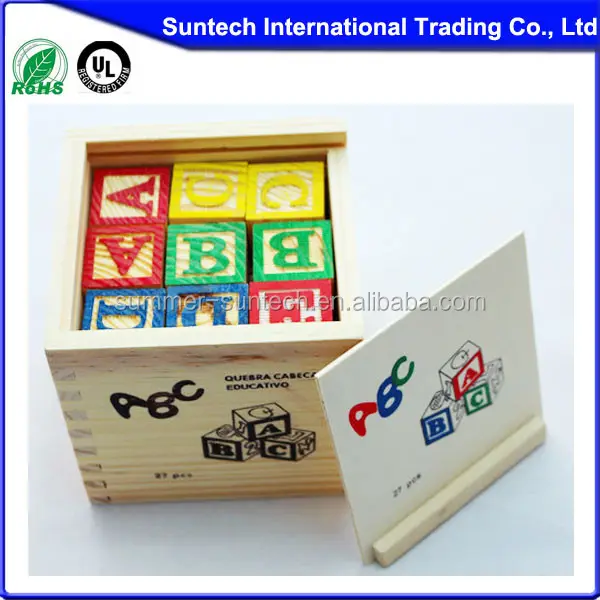 खिलौने और शौक बच्चों लकड़ी के ब्लॉक बॉक्स, लोकप्रिय बच्चों लकड़ी के ब्लॉक सेट, रंगीन बच्चे वर्णमाला ब्लॉक