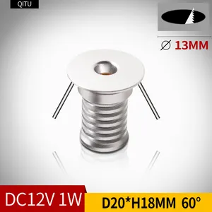 Lampu Sorot Mini LED 13MM Lampu Kabinet Tampilan Tanam Pembukaan DC12V Lampu Langit-langit Dapur Rumah Tangga 1W Lampu Sorot Bawah