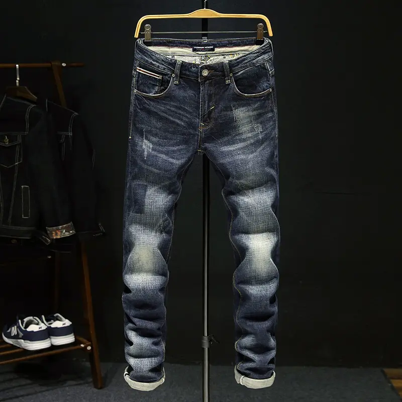 2022 new style men's trousers straight-to-the-box Korean version of the trend of self-fitting elastic young jeans man
