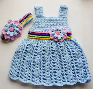 定制夏季儿童服装钩针设计师服装女婴手工制作无袖吊带连衣裙