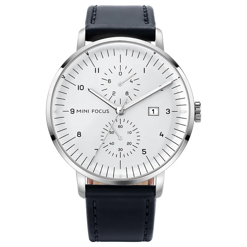 MINI FOCUS 0052 Brand Watches Business Mens Calendar Clock Waterproof Leather Luxury Men Quartz Wrist Watches relojes hombre