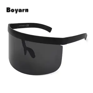 BOYARN Vintage Extra Oversize Shield Visor Sunglasses Women Flat Top Mask Mirrored Shades Men Flat Windproof Eyewear UV400 SS529