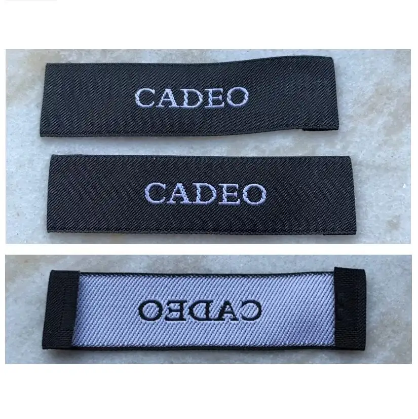 custom logo end fold sew on woven collar main label for garment