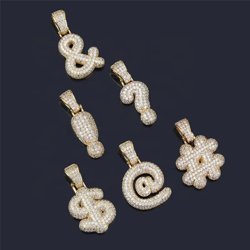 Custom Brass Jewelry Micro Pave Zircon CZ Diamond Stone Gold Email Logo Symbol Mark Necklace