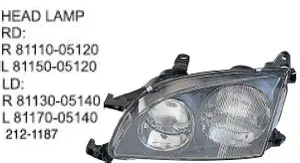 212-1187 OEM 81110/81150-05120 81130/81170-05140 TOYOTA AVENSIS için 98 '-02 'oto araba kafa lambası kafa ışık