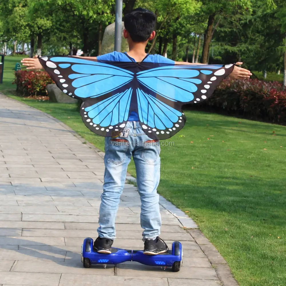 Asas de borboleta azul, lenço de tecido, vestido de dança para cima