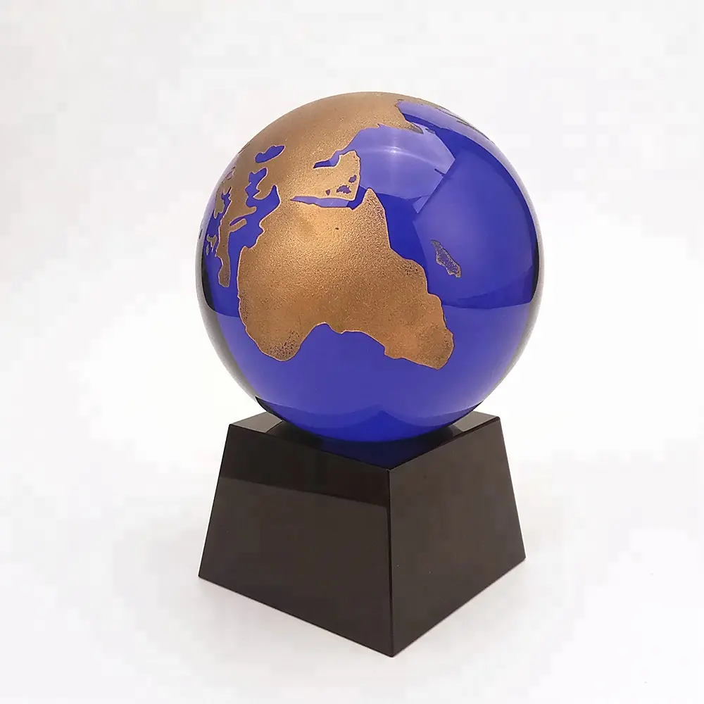 Suvenir atau Hadiah Bisnis Bola Kaca Kristal Putar Dekorasi Bola Dunia Peta Dunia/Bola Bumi Kaca