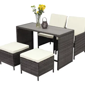 Offre Spéciale gris foncé couleur rotin meubles de jardin fête personnes bar table à manger et ensemble de chaises