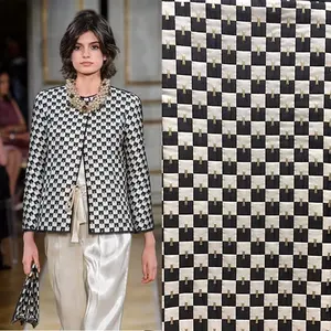 255gsm Latest Factory Wholesale Black White Checks Coat Suit Jacquard Brocad Fabric