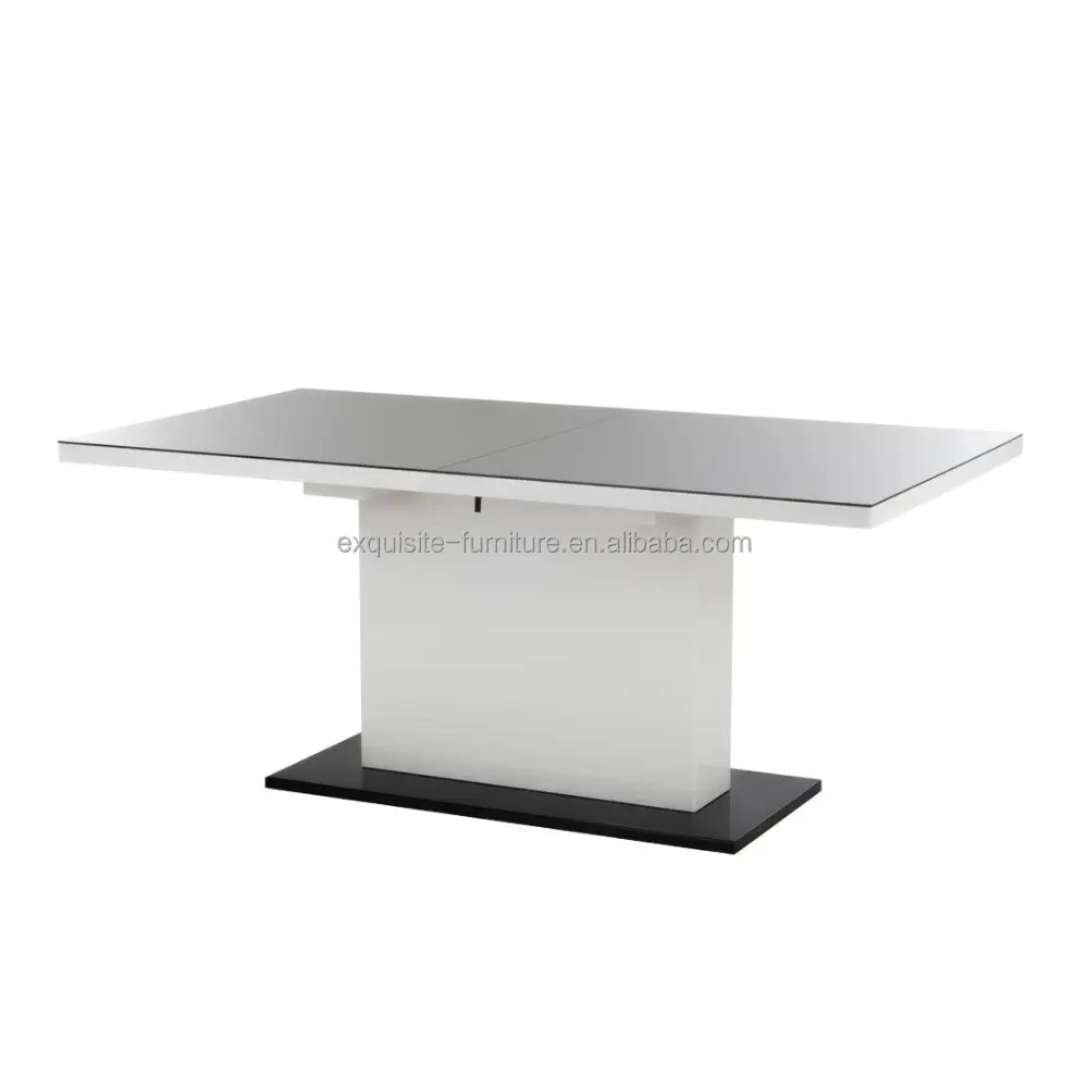 नई डिजाइन उच्च चमक खाने की मेज MDF लकड़ी के पैनल 5mm काले चित्रित ग्लास शीर्ष धातु आधार खाने की मेज के लिए बिक्री