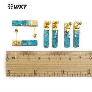 WT-E548 Natural <strong>Blue</strong> Vein Turquoises Ornaments Rectangle Shape Gemstones <strong>Earring</strong> Gold Capped <strong>Stud</strong> <strong>Earring</strong> Jewelry - Product Image 6