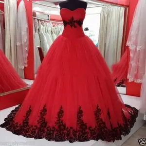 Fa74 vestido de baile vintage, vestido de princesa gótico, preto e vermelho, de casamento, com cores 1960s