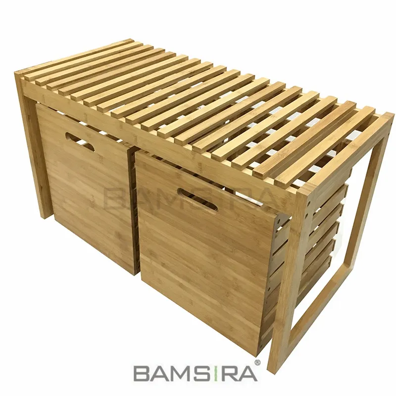 Durable Bamboo wooden Classics Storage Bench Bamboo wood ottoman bench