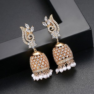LUOTEEMI Nhân Tạo Mới Thiết Kế Truyền Thống Ấn Độ Jhumkas Mạ Vàng Handmade Trang Sức Bông Tai - Product Image 4