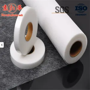 Hot melt adhesive web similar using to white polyester powder that can be applied to an adhesive film that on top of the fabric