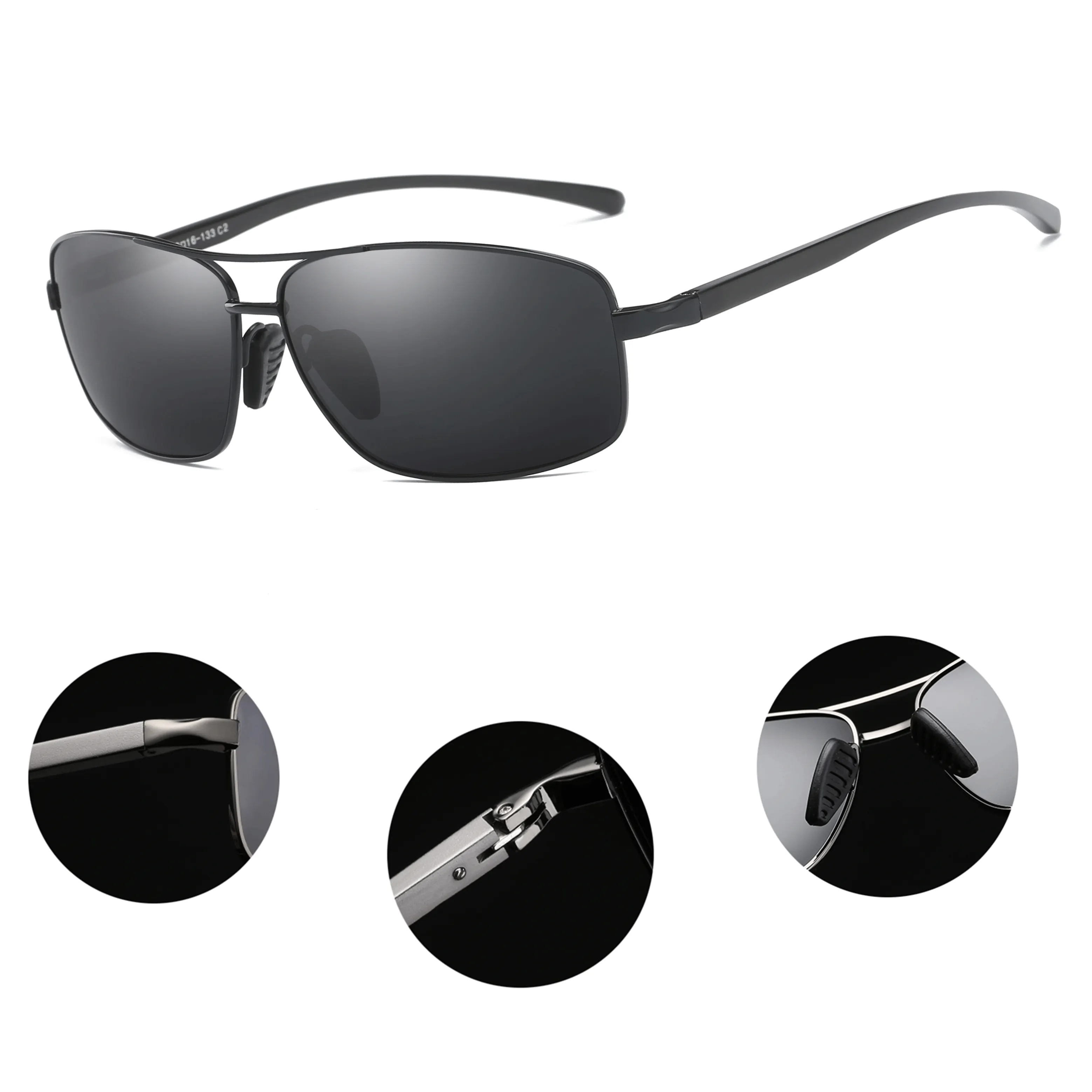 Classic Design Aluminum Square Frame TAC Polarized Against UV Ray Lens Fashion Mens Sunglasses