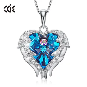 CDE YP1440 Customized Jewelry 925 Sterling Silver Pendant Necklace Heart-Shaped Crystal Rhodium Plated Angel Heart Necklace