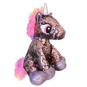 Customized Reversible Glitter Two-Side Sequins Flip Sequin Stuffed Unicorn Plush Toys