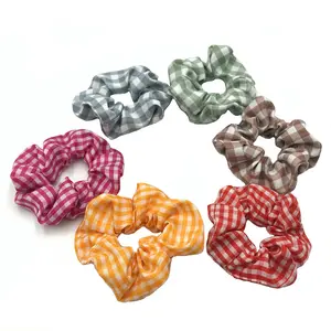 Hot Sale Women's Scrunchies Gingham Hair Scrunchies with Bunny Ear Elastic Band Ponytail Holder 100 pcs/lot 6 Colors