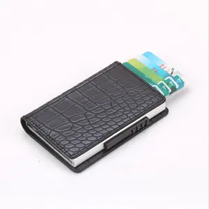 New arrival cheap mini wallet plain PU leather automatic pop up metal credit card holder wallet for men