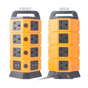 Tower Power Strip 2500W Smart <strong>Socket</strong> <strong>Surge</strong> <strong>Protector</strong> 10 UK <strong>Socket</strong> 4 USB Charging Station 6.5ft Extension Cord Orange - Product Image 2
