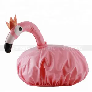 Nouveauté personnalisée réutilisable dessin animé flamant rose Figure vinyle plastique imperméable bain 3D bonnet de douche pour enfants shampooing amusant