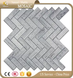 Onda padrão de mosaico de mármore do jato de água da telha de mármore cinza de madeira azul