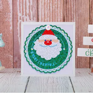 Hot sale children toy educational mini white frame lovely santa claus DIY christmas diamond art painting for kids