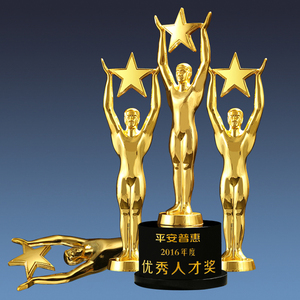 Custome creative design cinq branches forme <span class=keywords><strong>Oscar</strong></span> <span class=keywords><strong>trophée</strong></span> en métal avec cristal noir base - Product Image 1