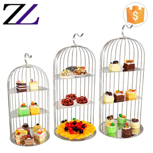 Büfe olay dekorasyon ekipmanları 3 katmanlı kuş kafesi gümüş düğün pastası stantları/kuş kafesi cupcake standı - Product Image 1
