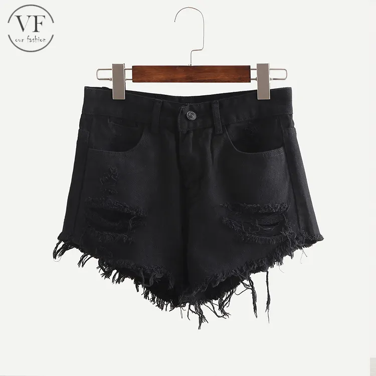wholesale elegant design black denim short pants women jeans trousers