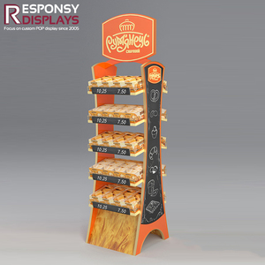 Présentoir de plancher en bois foncé avec quatre niveaux spacieux <span class=keywords><strong>pour</strong></span> l'affichage de pain et de nourriture de capacité élevée dans les boulangeries - Product Image 4