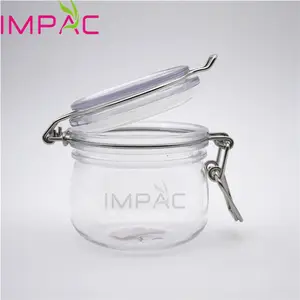 Clear Plastik PET Penyimpanan Jar With Metal Clamp untuk Shower Scrub Garam