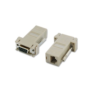 Beige D-sub 9pin female to 8p8c RJ45 female modular serial Adapter