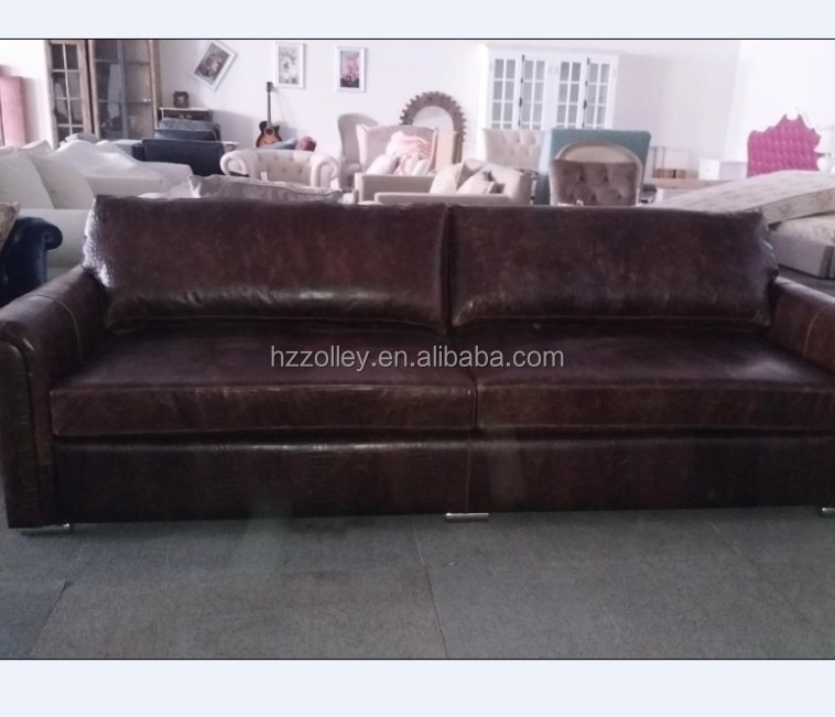 Brown crocodile embossed leather sofa with Stainless steel feet for living room