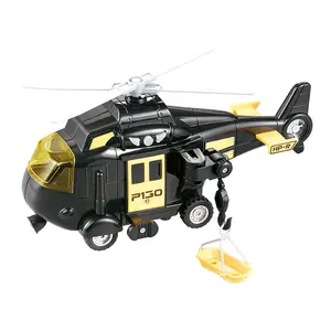 Helicóptero militar com luzes som, push e go, inclui cesta de resgate, brinquedo durável, energia de atrito, brinquedo de plástico, avião para crianças