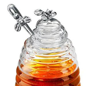 Glass Jar AIHPO2 Top Selling Decoration Quality Gift 300ml HandMade Mouth Blown Unique Wholesale Wide Mouth Glass Honey Pot Jar With A Bee