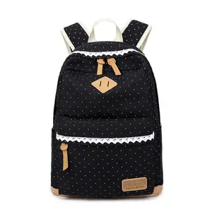 Tas ransel sekolah anak perempuan polkadot, tas punggung anak-anak, tas kanvas, tas sekolah anak perempuan polka dot