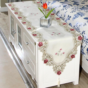 Wedding Party Fancy Red Embroidered Knitted Polyester Durable Customizable <strong>Dining</strong> <strong>Table</strong> <strong>Runner</strong> - Product Image 4