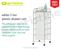 PROMO Vente en gros Chariot de rangement multifonctionnel blanc à 5 niveaux en plastique et acier pour la maison et le bureau, chariot à tiroirs pour salon, fabriqué à Taïwan